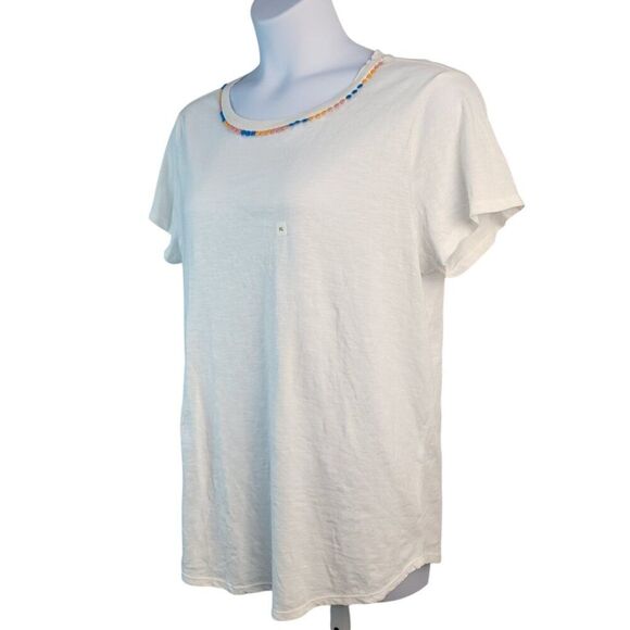 NEW LOFT X-Large 100% Cotton T-Shirt Semi-Sheer Embroidered Neckline Athleisure - Picture 8 of 11